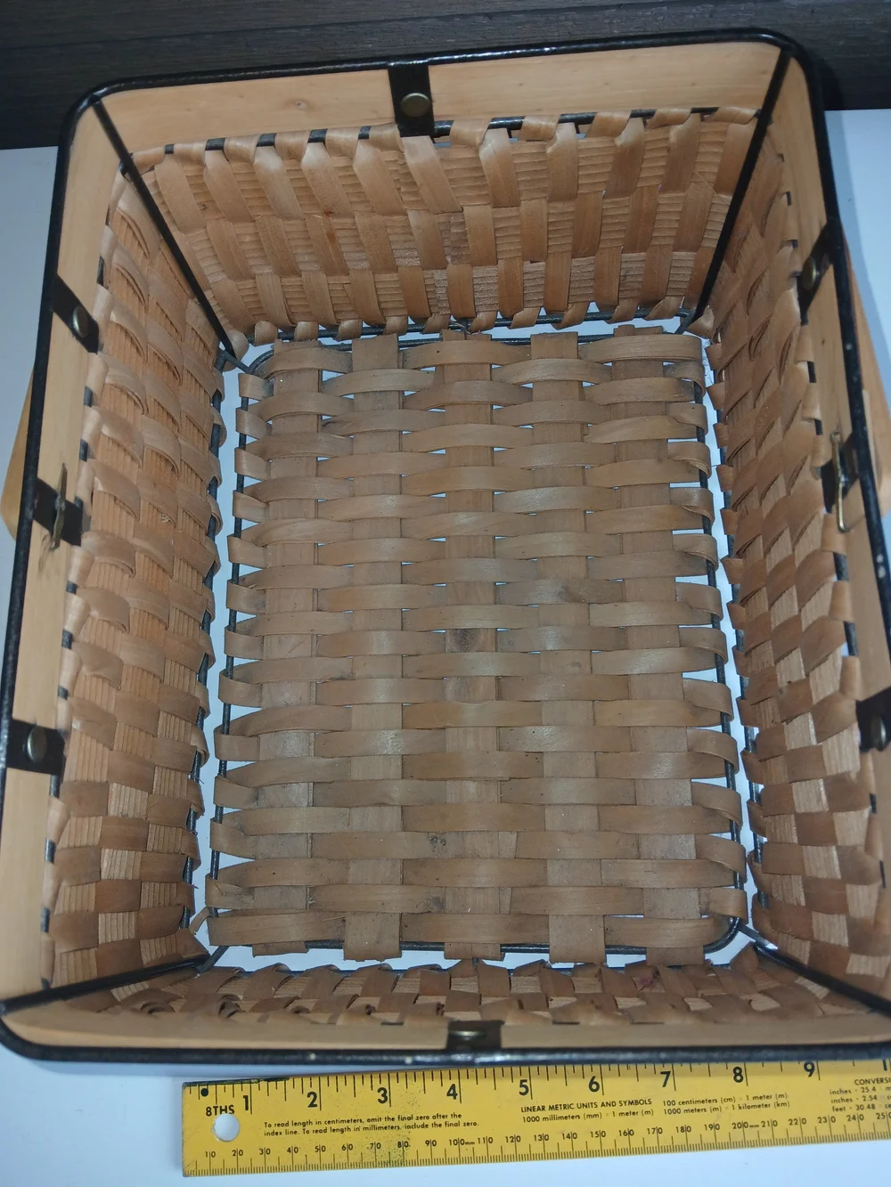 Rectangular Wicker & Metal Basket W Handle Great Shape Very Sturdy